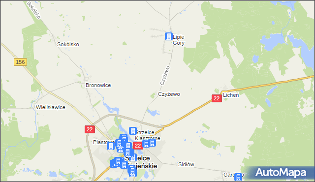 mapa Czyżewo gmina Strzelce Krajeńskie, Czyżewo gmina Strzelce Krajeńskie na mapie Targeo