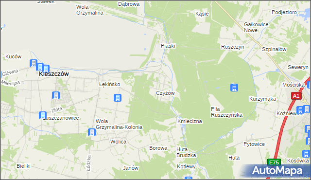 mapa Czyżów gmina Kleszczów, Czyżów gmina Kleszczów na mapie Targeo