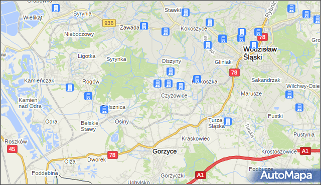 mapa Czyżowice gmina Gorzyce, Czyżowice gmina Gorzyce na mapie Targeo