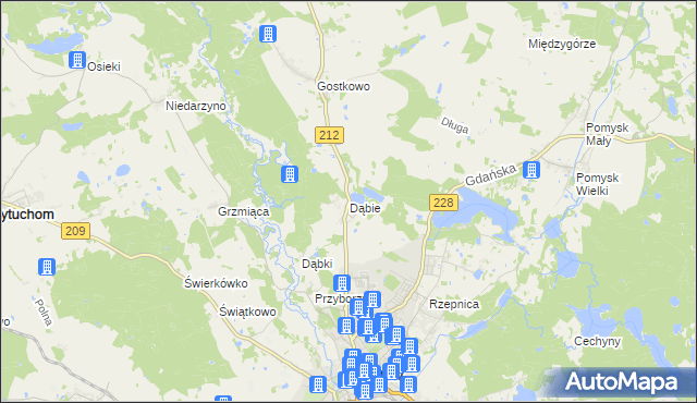 mapa Dąbie gmina Bytów, Dąbie gmina Bytów na mapie Targeo