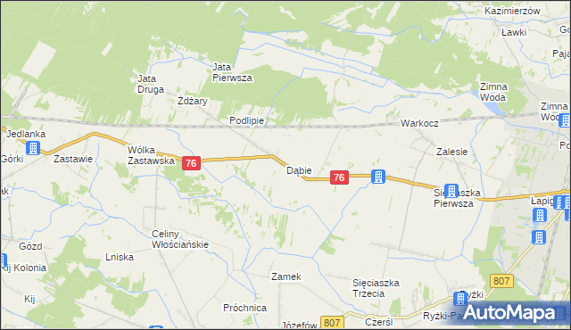 mapa Dąbie gmina Łuków, Dąbie gmina Łuków na mapie Targeo