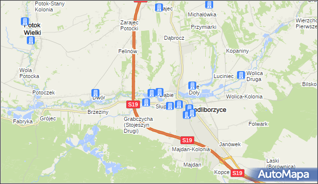 mapa Dąbie gmina Modliborzyce, Dąbie gmina Modliborzyce na mapie Targeo