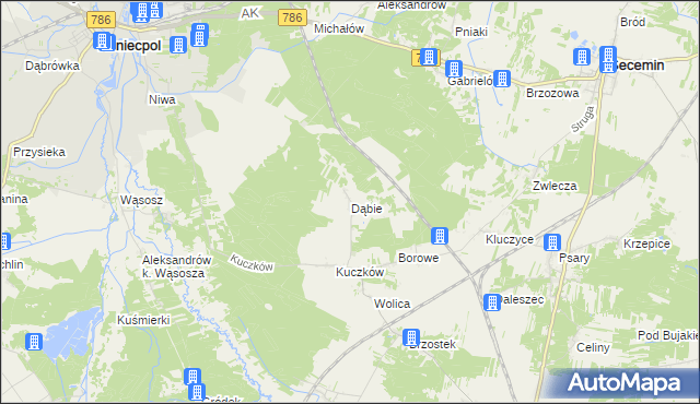 mapa Dąbie gmina Secemin, Dąbie gmina Secemin na mapie Targeo