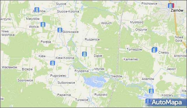 mapa Dąbie gmina Żarnów, Dąbie gmina Żarnów na mapie Targeo