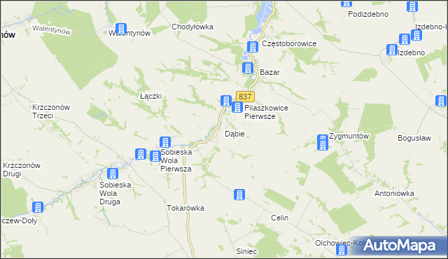 mapa Dąbie gmina Żółkiewka, Dąbie gmina Żółkiewka na mapie Targeo