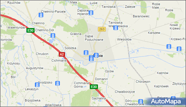 mapa Dąbie powiat kolski, Dąbie powiat kolski na mapie Targeo