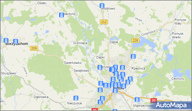 mapa Dąbki gmina Bytów, Dąbki gmina Bytów na mapie Targeo