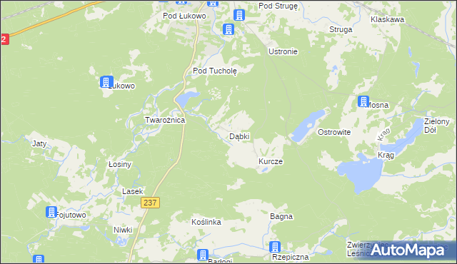 mapa Dąbki gmina Czersk, Dąbki gmina Czersk na mapie Targeo