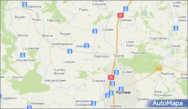 mapa Dąbroszyn gmina Rychwał, Dąbroszyn gmina Rychwał na mapie Targeo