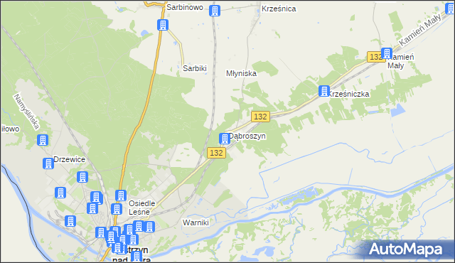mapa Dąbroszyn gmina Witnica, Dąbroszyn gmina Witnica na mapie Targeo