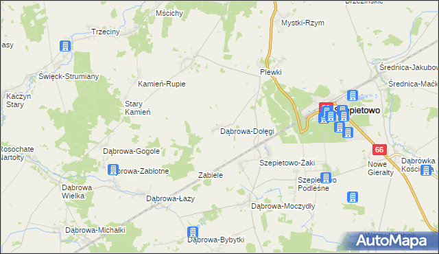 mapa Dąbrowa-Dołęgi, Dąbrowa-Dołęgi na mapie Targeo