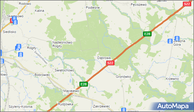 mapa Dąbrowa gmina Braniewo, Dąbrowa gmina Braniewo na mapie Targeo