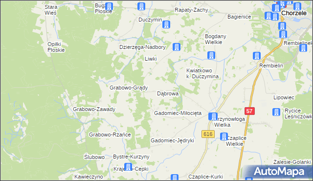 mapa Dąbrowa gmina Chorzele, Dąbrowa gmina Chorzele na mapie Targeo