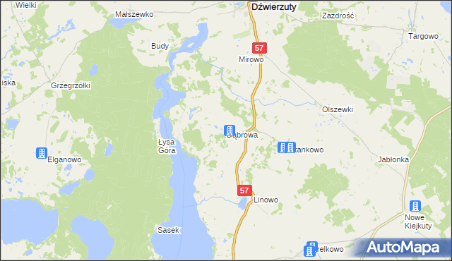 mapa Dąbrowa gmina Dźwierzuty, Dąbrowa gmina Dźwierzuty na mapie Targeo