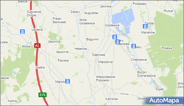 mapa Dąbrowa gmina Głowno, Dąbrowa gmina Głowno na mapie Targeo