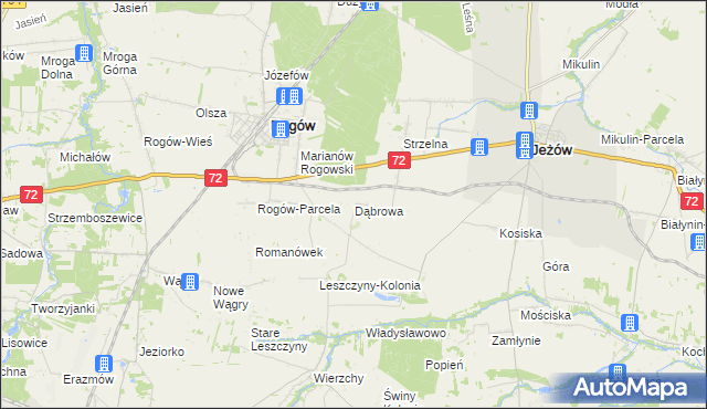 mapa Dąbrowa gmina Jeżów, Dąbrowa gmina Jeżów na mapie Targeo