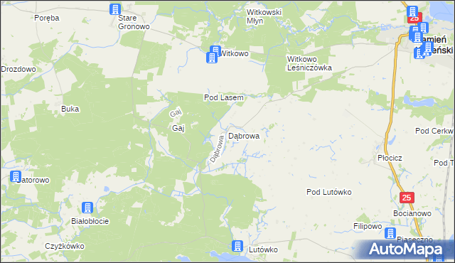 mapa Dąbrowa gmina Kamień Krajeński, Dąbrowa gmina Kamień Krajeński na mapie Targeo