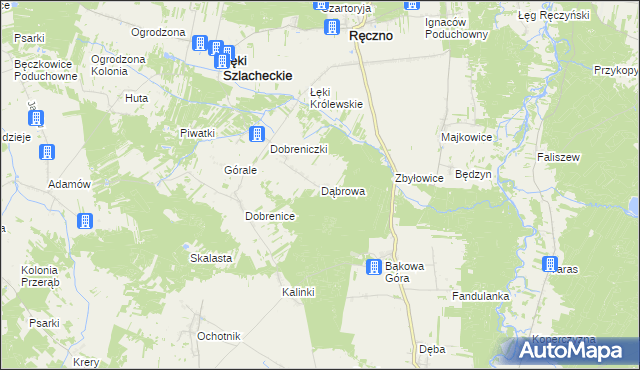 mapa Dąbrowa gmina Łęki Szlacheckie, Dąbrowa gmina Łęki Szlacheckie na mapie Targeo