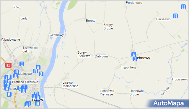 mapa Dąbrowa gmina Lichnowy, Dąbrowa gmina Lichnowy na mapie Targeo