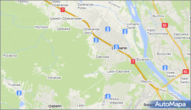 mapa Dąbrowa gmina Łomianki, Dąbrowa gmina Łomianki na mapie Targeo