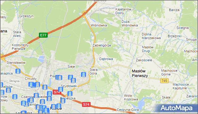 mapa Dąbrowa gmina Masłów, Dąbrowa gmina Masłów na mapie Targeo