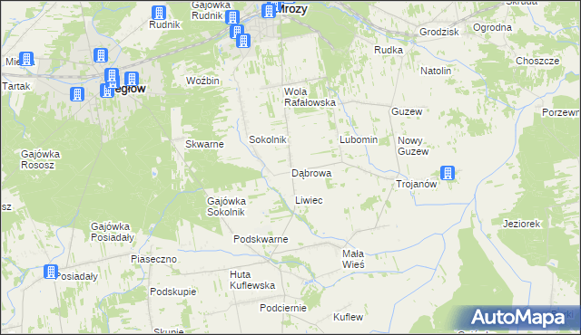 mapa Dąbrowa gmina Mrozy, Dąbrowa gmina Mrozy na mapie Targeo