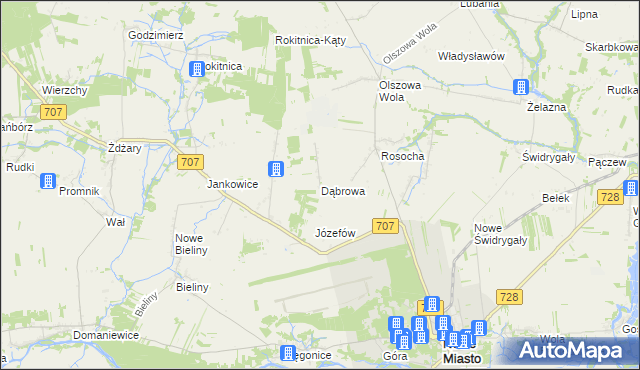 mapa Dąbrowa gmina Nowe Miasto nad Pilicą, Dąbrowa gmina Nowe Miasto nad Pilicą na mapie Targeo