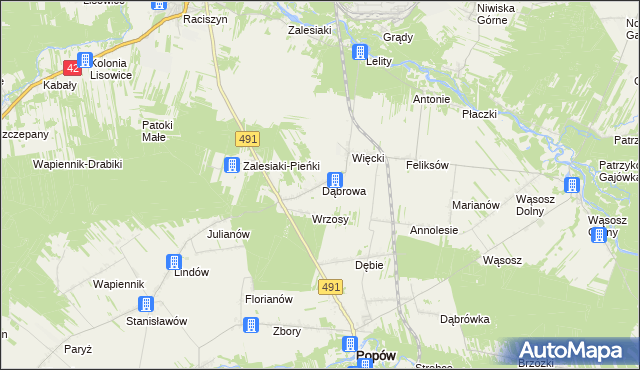 mapa Dąbrowa gmina Popów, Dąbrowa gmina Popów na mapie Targeo