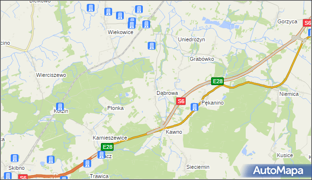 mapa Dąbrowa gmina Sianów, Dąbrowa gmina Sianów na mapie Targeo