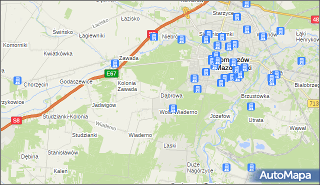 mapa Dąbrowa gmina Tomaszów Mazowiecki, Dąbrowa gmina Tomaszów Mazowiecki na mapie Targeo