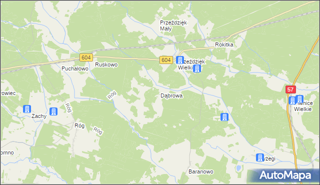 mapa Dąbrowa gmina Wielbark, Dąbrowa gmina Wielbark na mapie Targeo