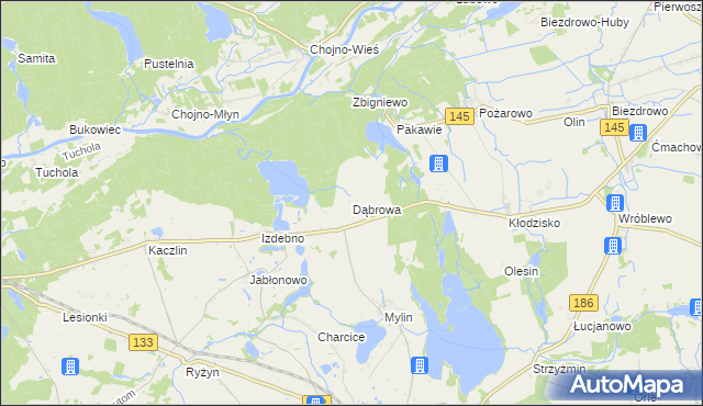 mapa Dąbrowa gmina Wronki, Dąbrowa gmina Wronki na mapie Targeo