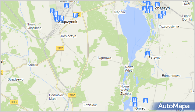 mapa Dąbrowa gmina Zbąszyń, Dąbrowa gmina Zbąszyń na mapie Targeo