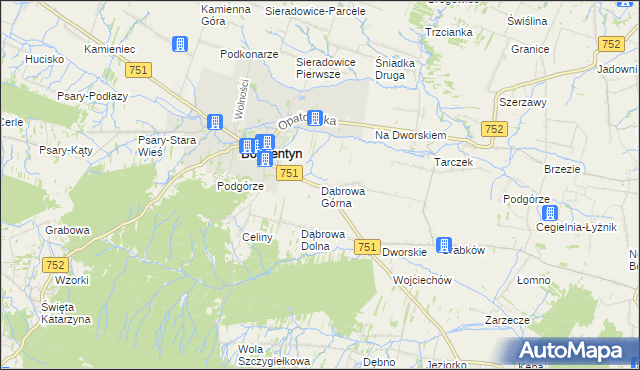 mapa Dąbrowa Górna gmina Bodzentyn, Dąbrowa Górna gmina Bodzentyn na mapie Targeo