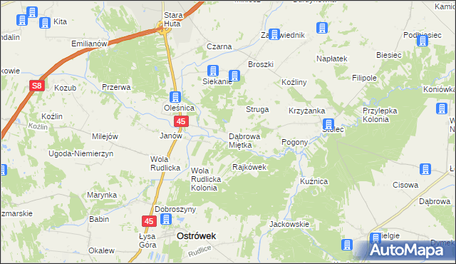 mapa Dąbrowa Miętka, Dąbrowa Miętka na mapie Targeo