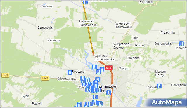mapa Dąbrowa Tomaszowska, Dąbrowa Tomaszowska na mapie Targeo