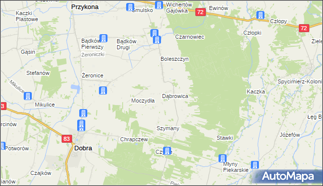 mapa Dąbrowica gmina Dobra, Dąbrowica gmina Dobra na mapie Targeo