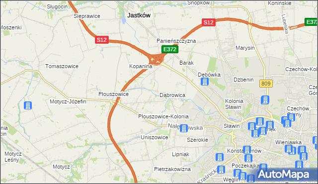 mapa Dąbrowica gmina Jastków, Dąbrowica gmina Jastków na mapie Targeo