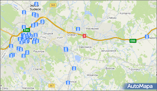 mapa Dąbrowica gmina Mysłakowice, Dąbrowica gmina Mysłakowice na mapie Targeo