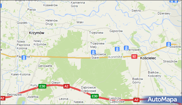 mapa Dąbrowice Stare, Dąbrowice Stare na mapie Targeo