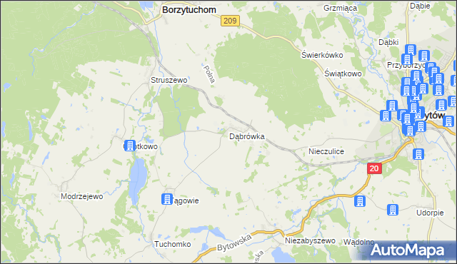 mapa Dąbrówka gmina Borzytuchom, Dąbrówka gmina Borzytuchom na mapie Targeo