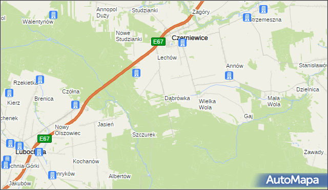 mapa Dąbrówka gmina Czerniewice, Dąbrówka gmina Czerniewice na mapie Targeo