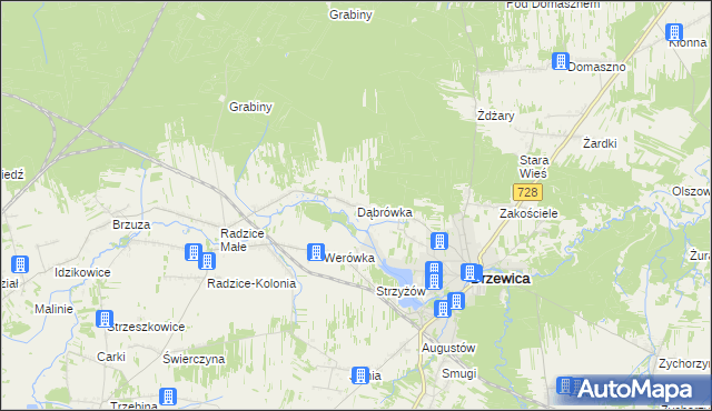 mapa Dąbrówka gmina Drzewica, Dąbrówka gmina Drzewica na mapie Targeo