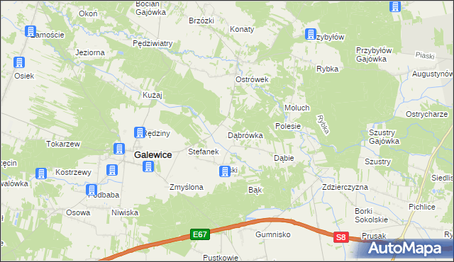 mapa Dąbrówka gmina Galewice, Dąbrówka gmina Galewice na mapie Targeo