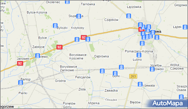 mapa Dąbrówka gmina Kłodawa, Dąbrówka gmina Kłodawa na mapie Targeo