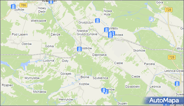 mapa Dąbrówka gmina Krasocin, Dąbrówka gmina Krasocin na mapie Targeo