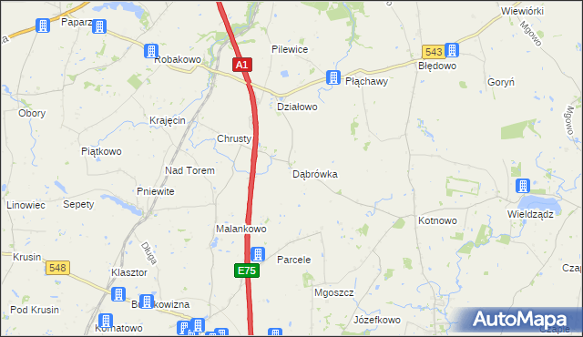 mapa Dąbrówka gmina Płużnica, Dąbrówka gmina Płużnica na mapie Targeo