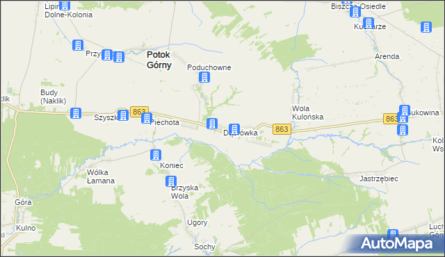 mapa Dąbrówka gmina Potok Górny, Dąbrówka gmina Potok Górny na mapie Targeo