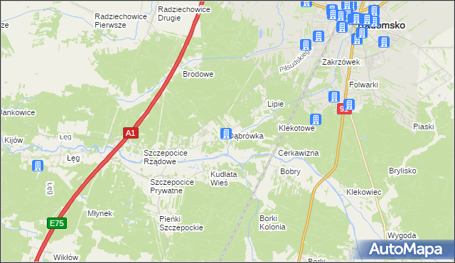 mapa Dąbrówka gmina Radomsko, Dąbrówka gmina Radomsko na mapie Targeo