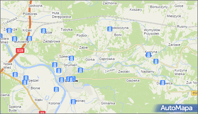 mapa Dąbrówka gmina Ulanów, Dąbrówka gmina Ulanów na mapie Targeo